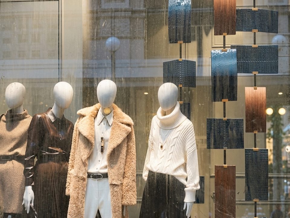 Vetrina di una boutique con aloni e polvere sul vetro, immagine illustrativa